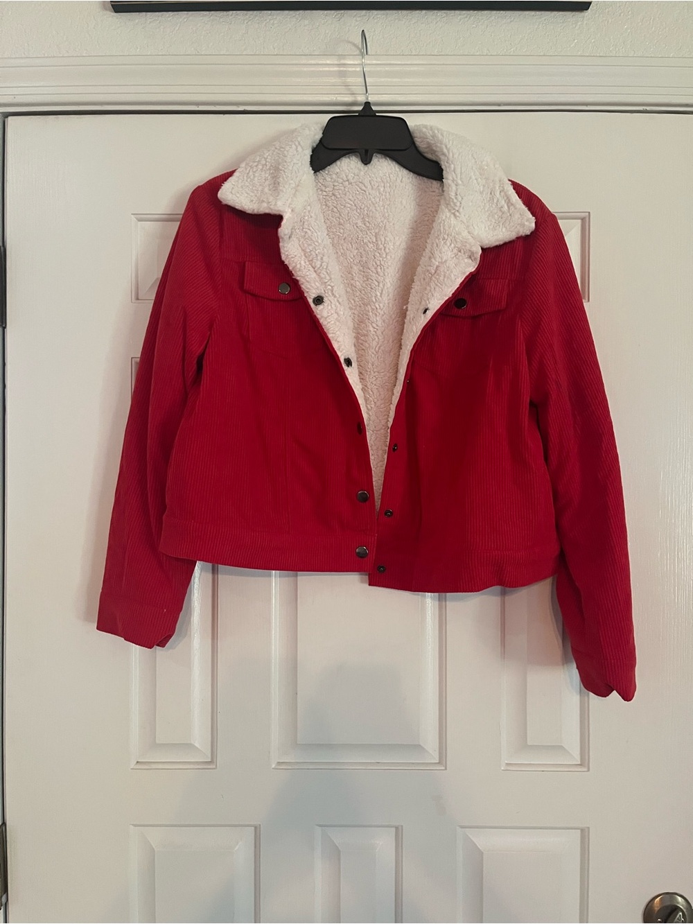 Red Sherpa-Lined Corduroy Jacket - Women